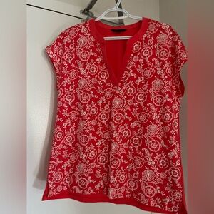 Tommy Hilfiger Red Floral Embroidered V-Neck Blouse